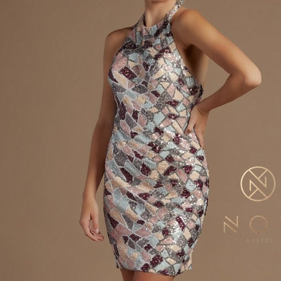 Short halter Neckline Multi Mini Prom Dress NXE713 - Picture 6 of 7
